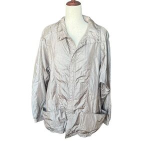 Haband Vintage Nylon Champagne Colored Jacket. Size: XL Retro Snaps Golden Girl